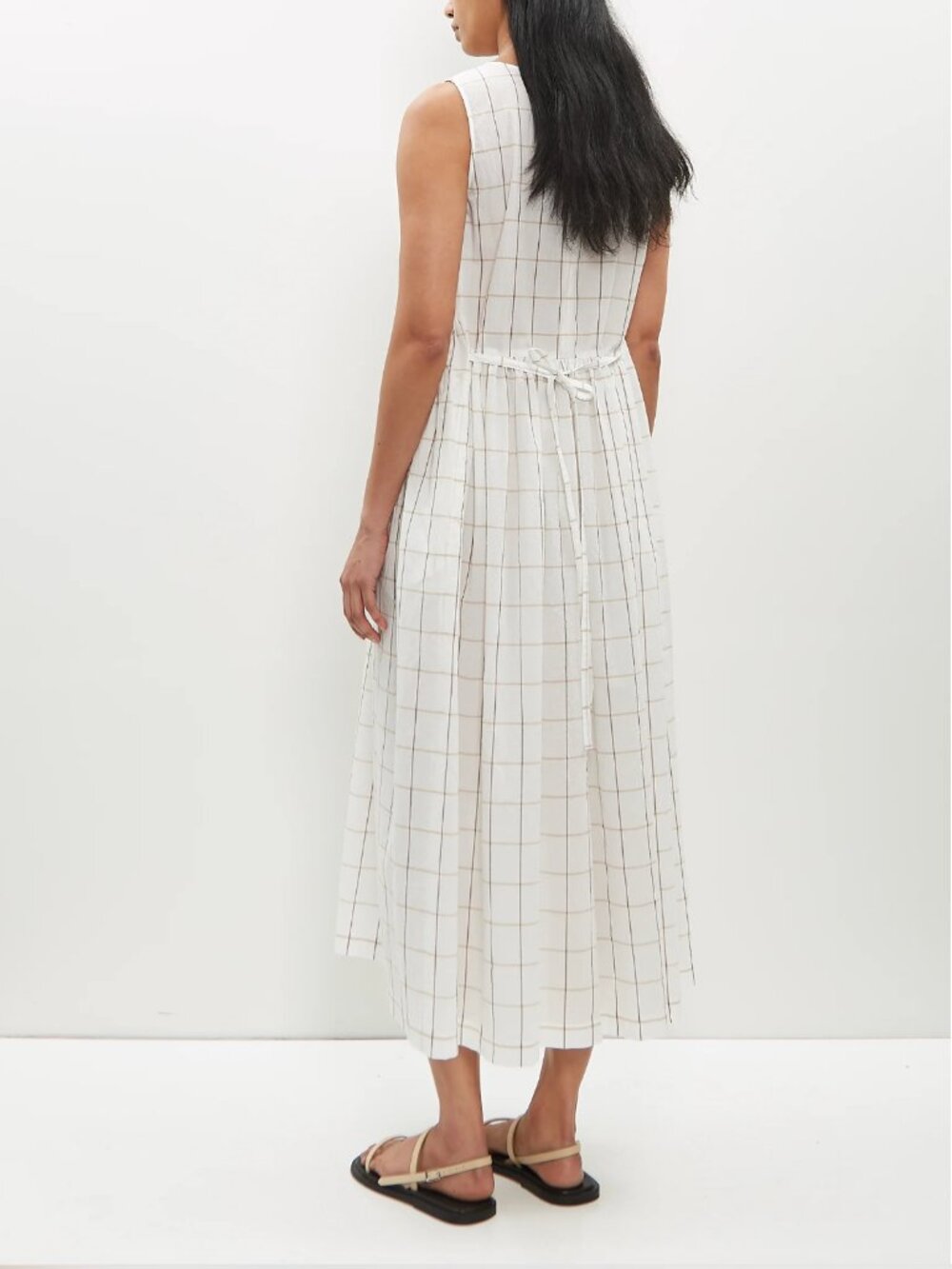 Sara Lanzi Sleeveless Windowpane Cotton Dress in White, size Med (fits like Sm - Picture 3 of 9